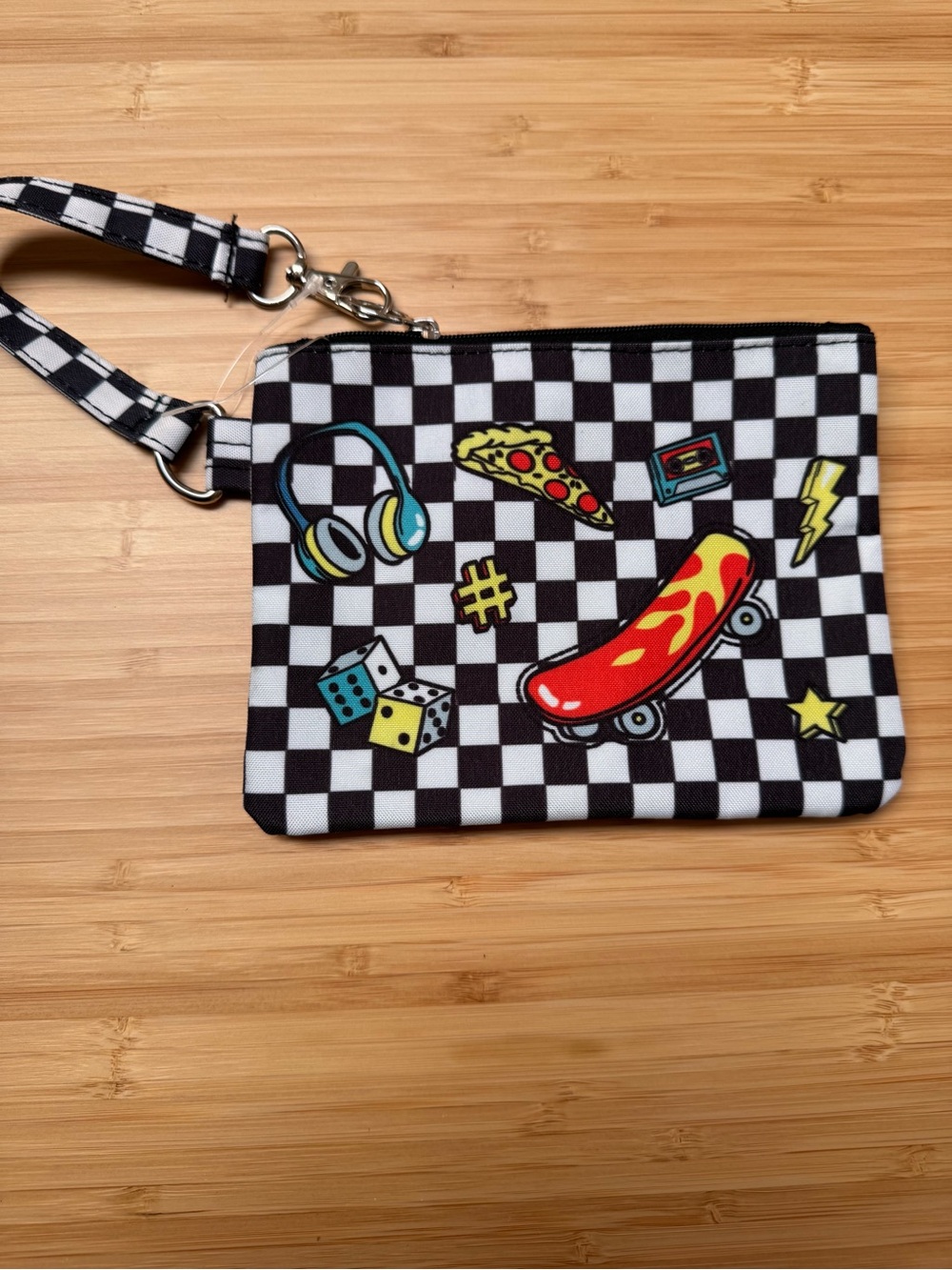 Black & White Checkered Crossbody Bag – Skateboard Y2K Graphic Print 🏁🛹